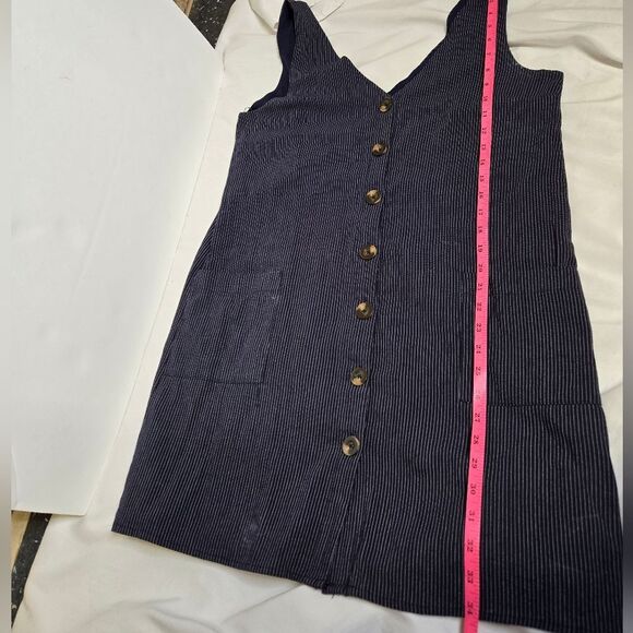 MIA & TESS navy blue micro stripe button front sleeveless pinafore dress M - Picture 9 of 9